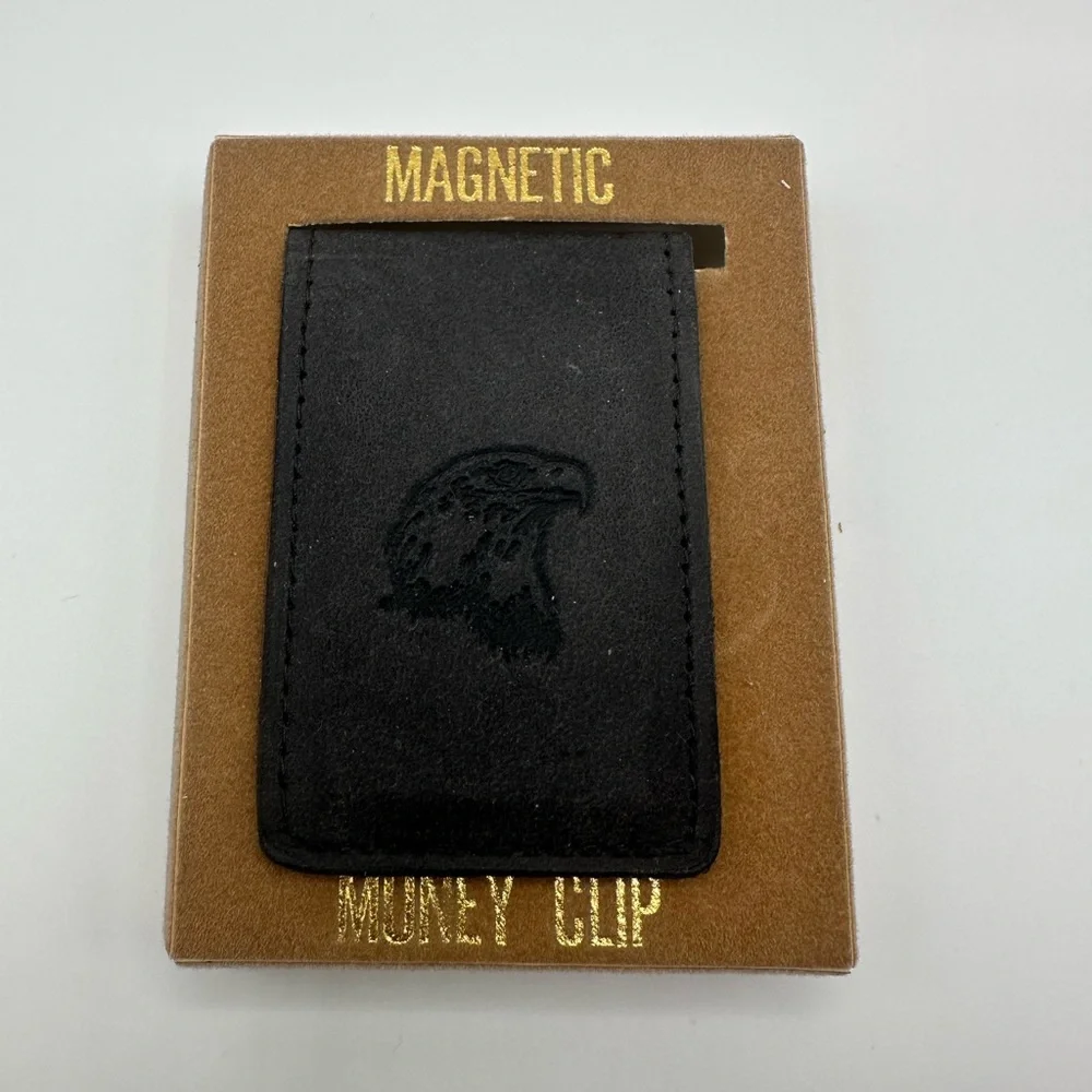 Black Leather Money Clip Bald Eagle Magnetic New in Box Cowhide Western USA
